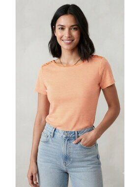Lauren Ralph Lauren Petite Orange & White Striped Short Sleeve Top P/M